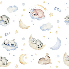 Fototapete Rehkitz-Muster Verträumte Tierchen Aquarell Babymuster  © kris_art