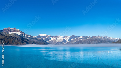 Glacier Bay National Park, Alaska. Spectacular sweeping vista of ice capped/ snow covered mountains, glaciers, wildlife landscape. Absolutely breathtaking natural untouched serene nature views.