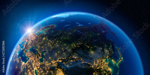 Fototapeta Naklejka Na Ścianę i Meble -  Earth at night and the light of cities. Russia.