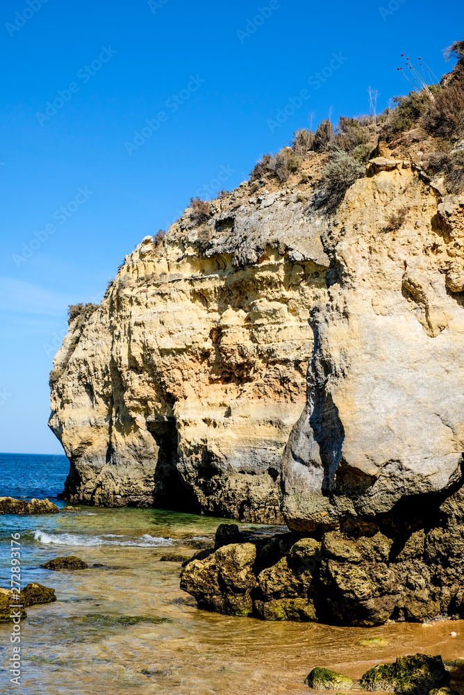 Coastal landscape in Portugal, Algarve coast, cliffs on the Atlantic coast