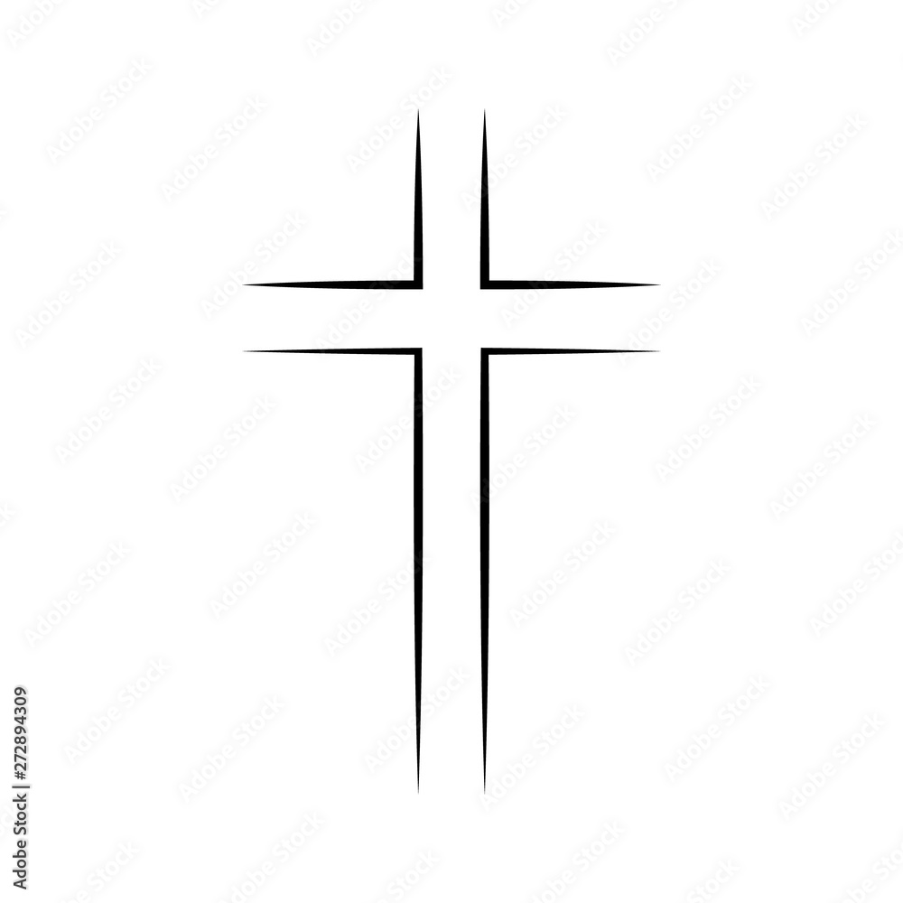 Gray Christian cross icon in flat design. Vector illustration. Abstract linear christian cross. - obrazy, fototapety, plakaty 