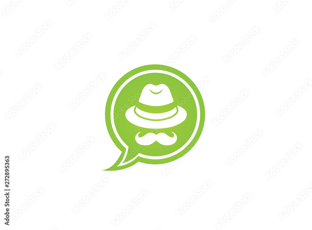 inspector with hat and mustache for logo design illustration, detector head in chat icon inspector with hat and mustache for logo design illustration, detector head in chat icon