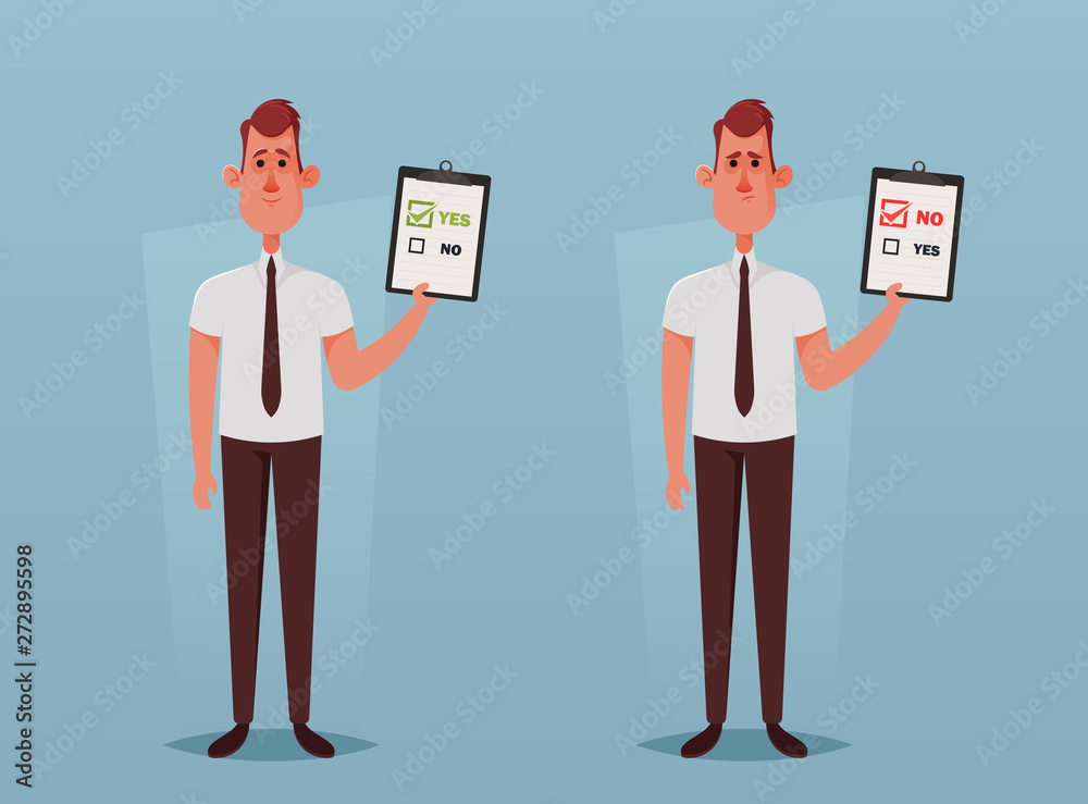 Office Employee Holding Documents: Accepted and Denied. Cartoon Style ...