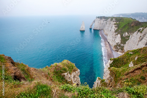 Colorful cliffs in Etretat, Atlantic coast of France