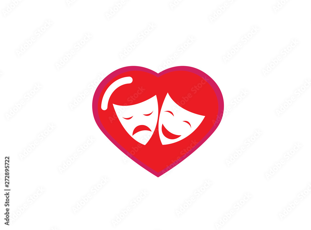 theatrical masks a double face two happy and sad faces for logo design illustration in a heart shape love icon theatrical masks a double face two happy and sad faces for logo design illustration in a heart shape love icon