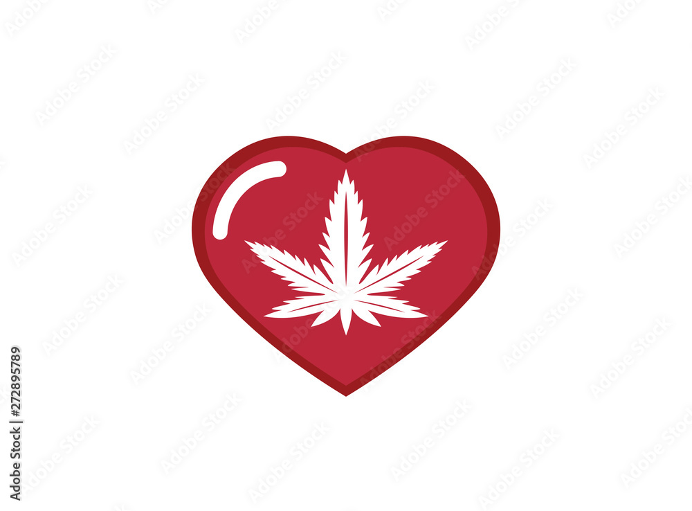 Obraz premium Medical Marijuana Cannabis hemp Logo design illustration in a heart shape love icon