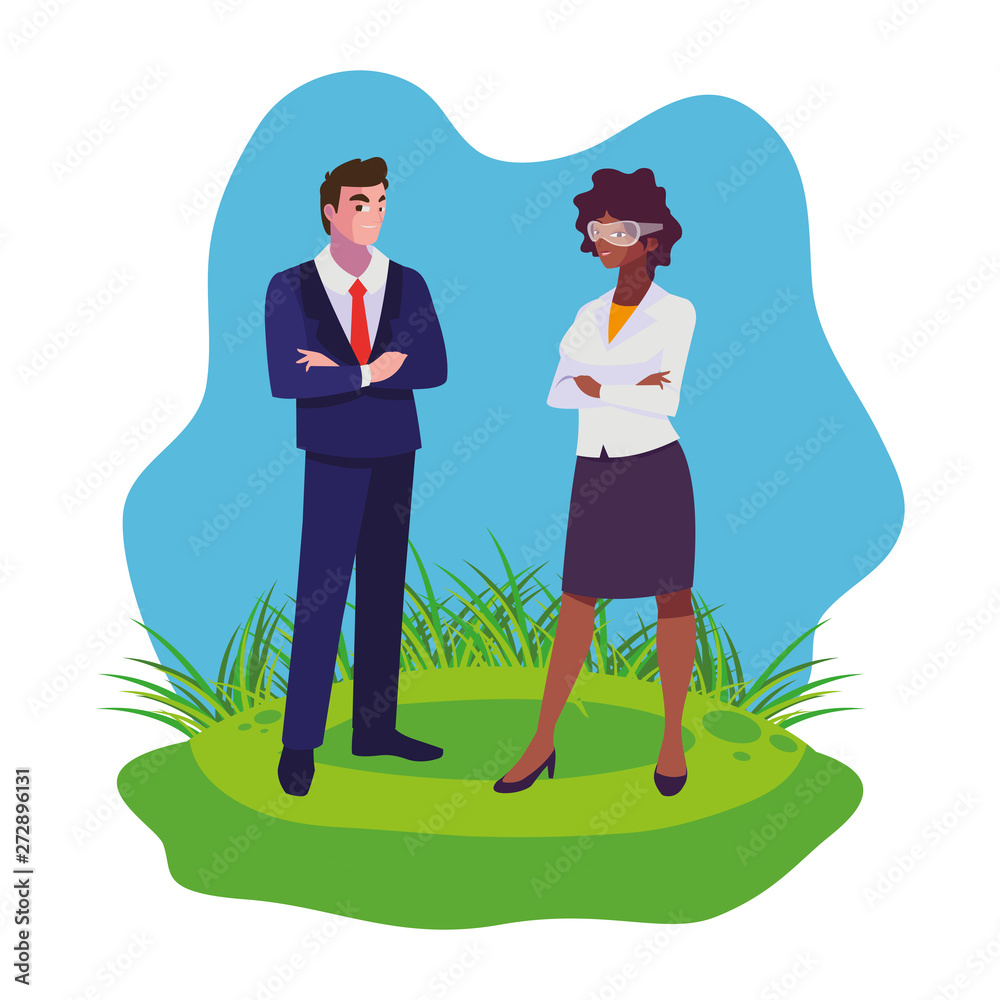 interracial couple of engineers builders on the lawn interracial couple of engineers builders on the lawn