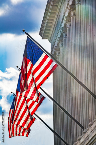 Fotografía American Flags Herbert Hoover Building Commerce Department Washington DC