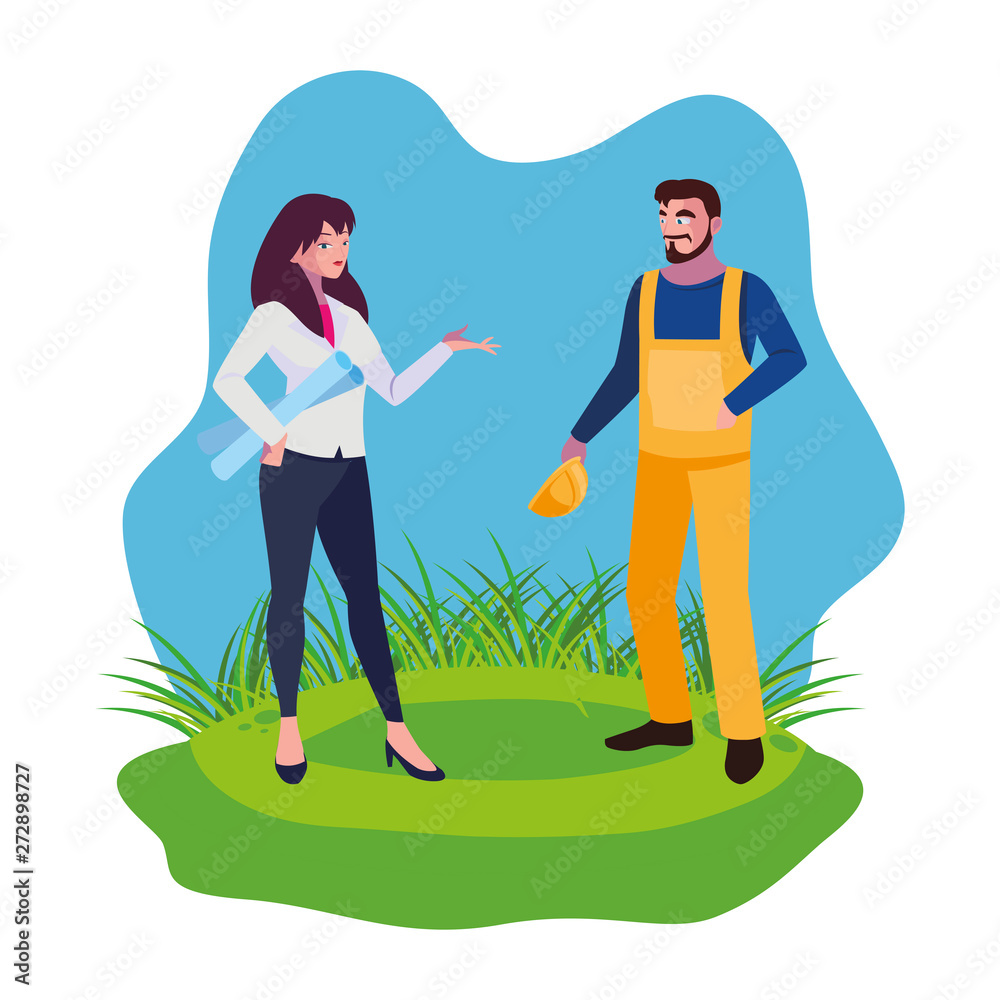 male builder constructor with woman engineer male builder constructor with woman engineer
