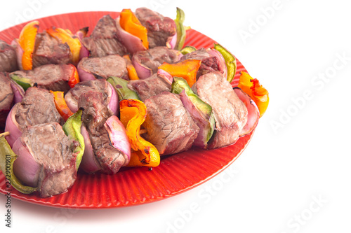 Grilled Beef Kebabs Isolated on a White Background