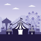 Circus festival fair scenery blue and white colors