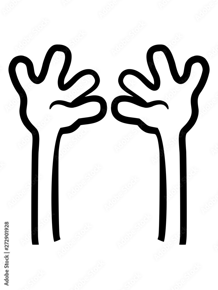 hochheben 2 hände überfall ergeben winken hand arm comic cartoon design  clipart lustig cool finger Stock Illustration