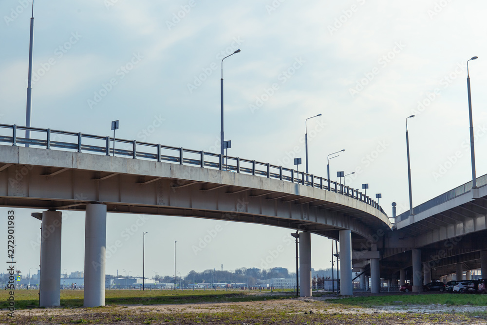 architecture of a modern automobile bridge, geometry of lines