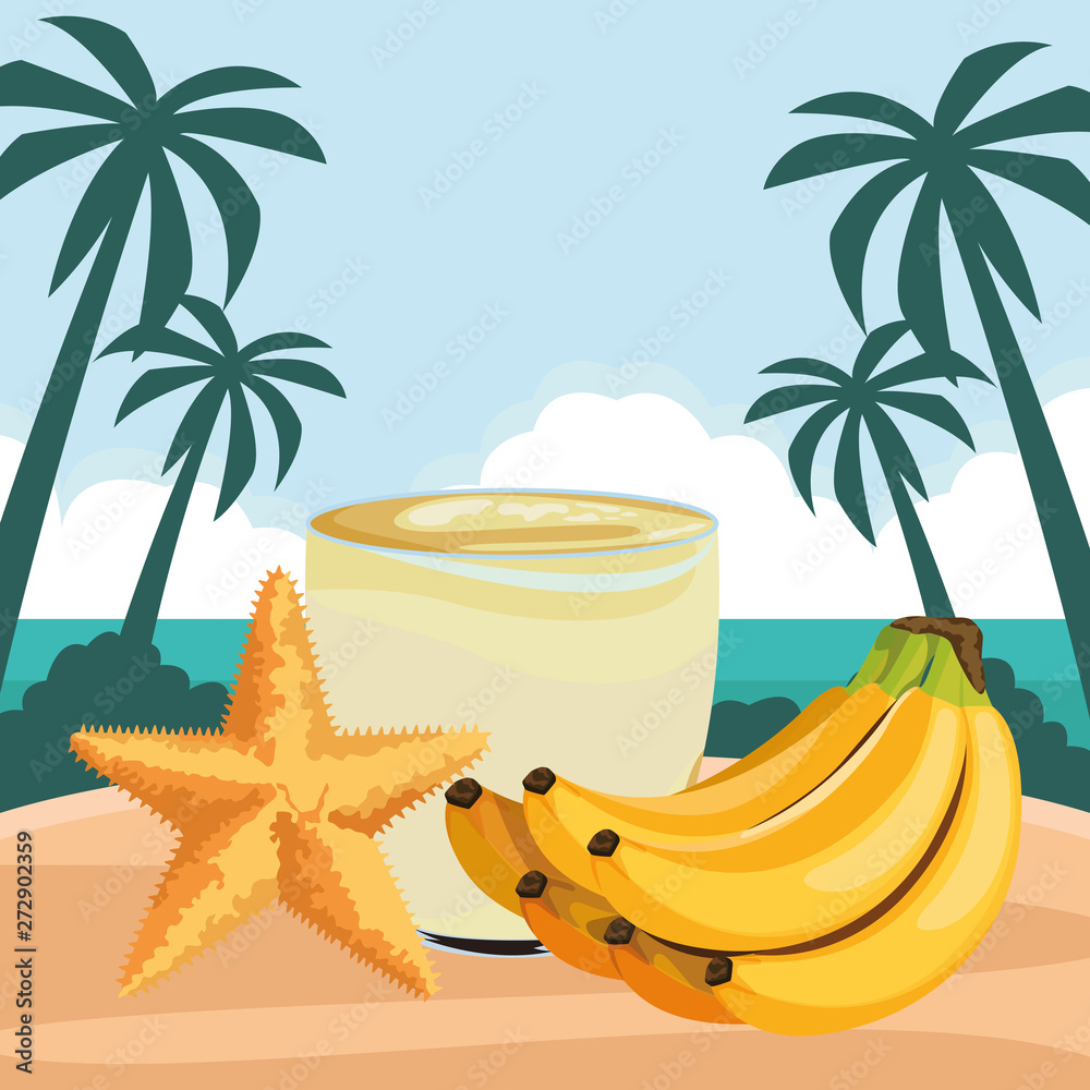 Obraz premium summer beach and vacation cartoon