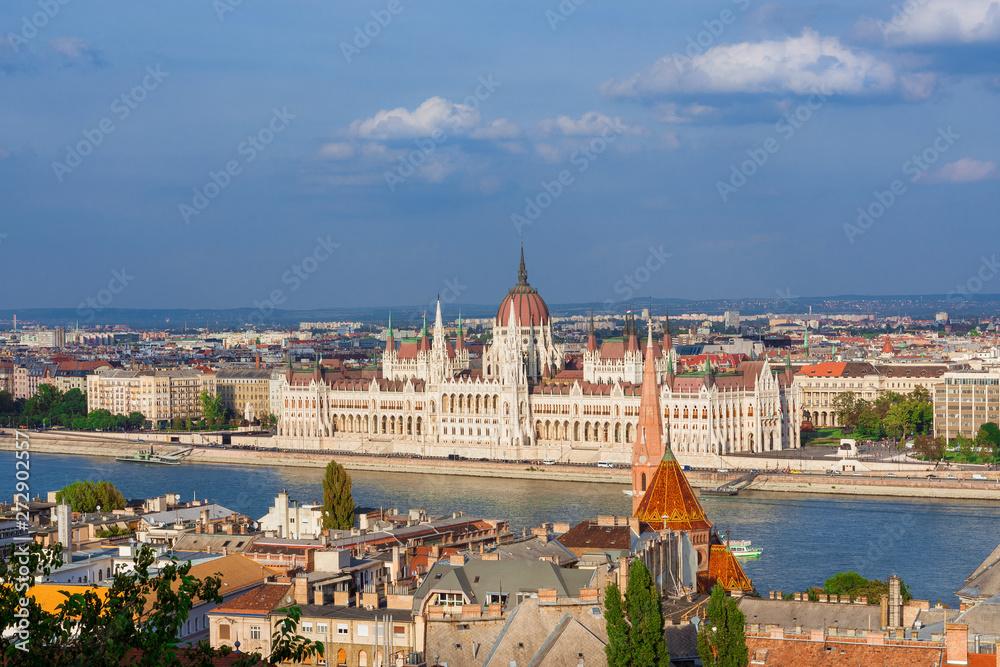 Beautiful view of Budapest historic center with the famous Hungarian Parliament and Danube River