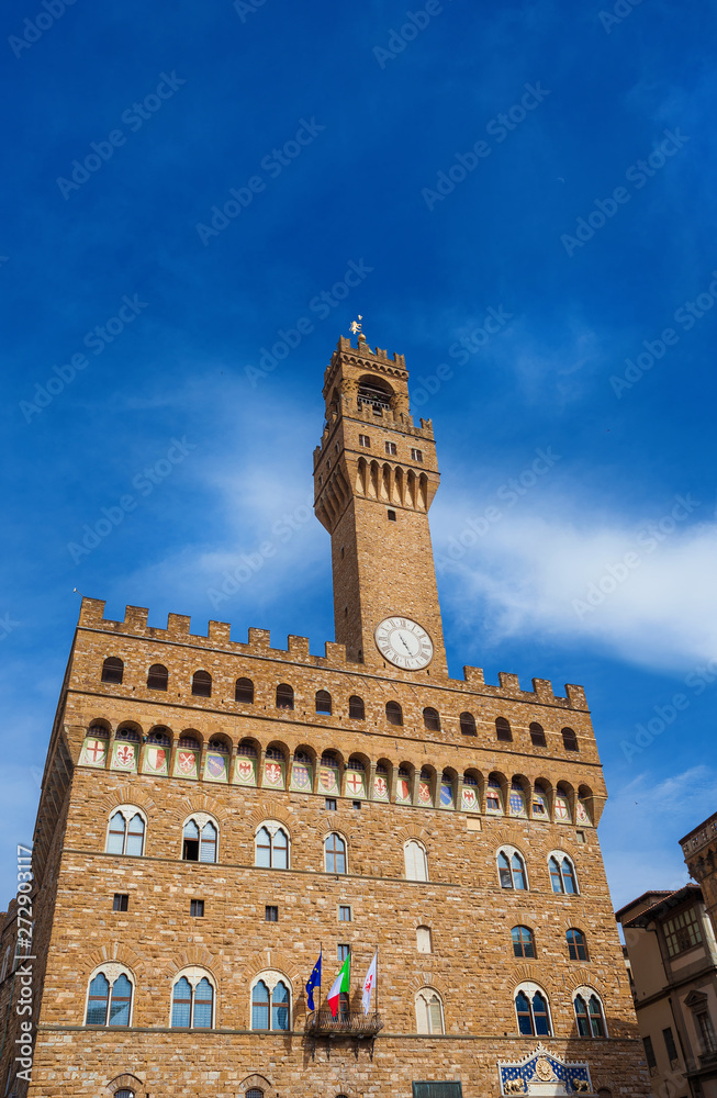 Palazzo Vecchio (Old Palace), the beautiful Florence town hall erected in  the 14th century and designed by the famous medieval architect Arnolfo di  Cambio Stock Photo | Adobe Stock