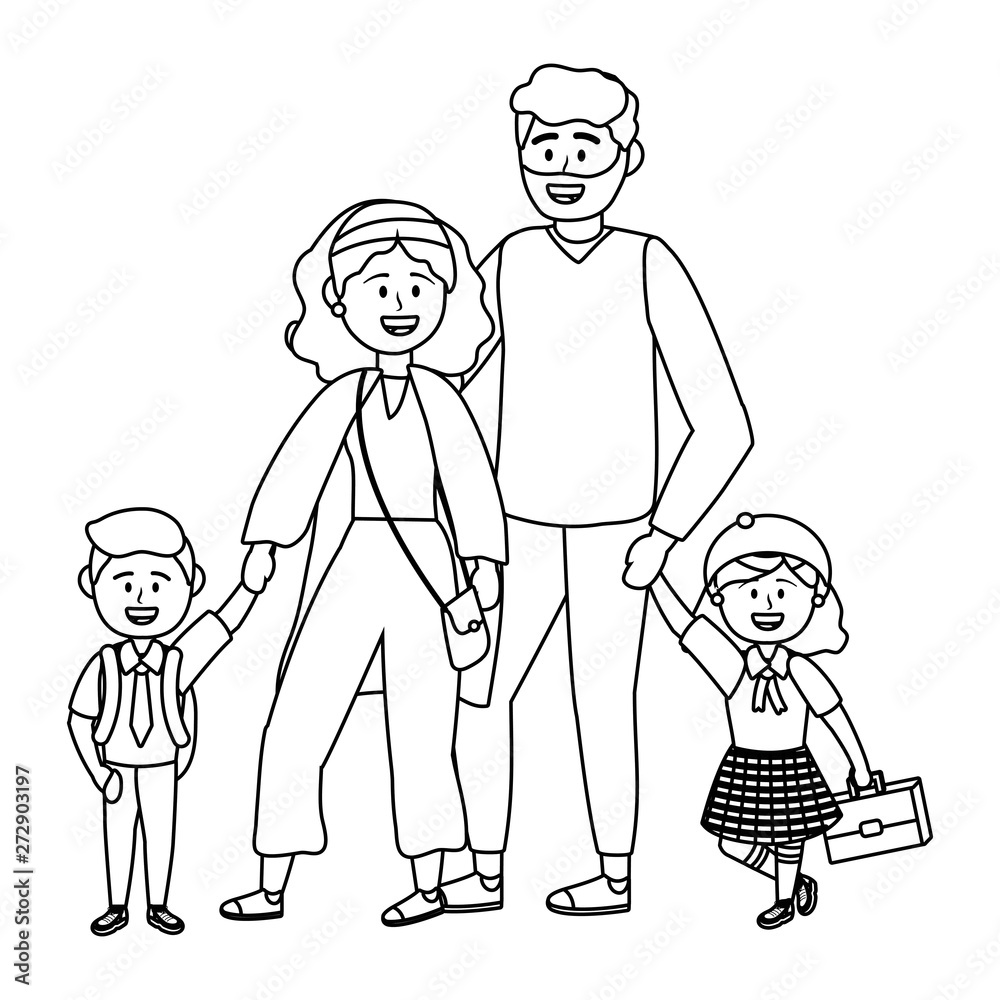 Parents with kids going to school design vector illustrator Parents with kids going to school design vector illustrator