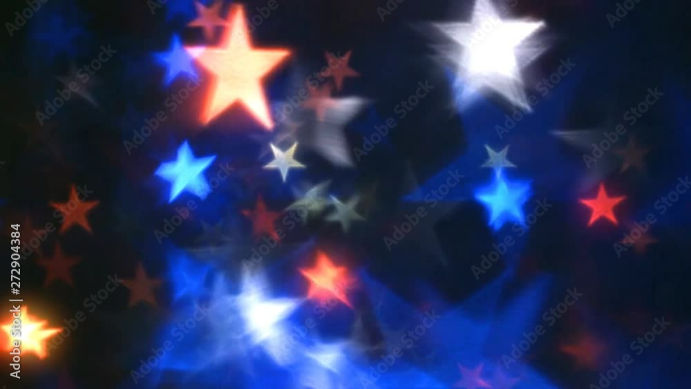 Americana Star Flow Two 4K Loop features red, white, and blue stars of various sizes floating across screen in an abstract composite loop