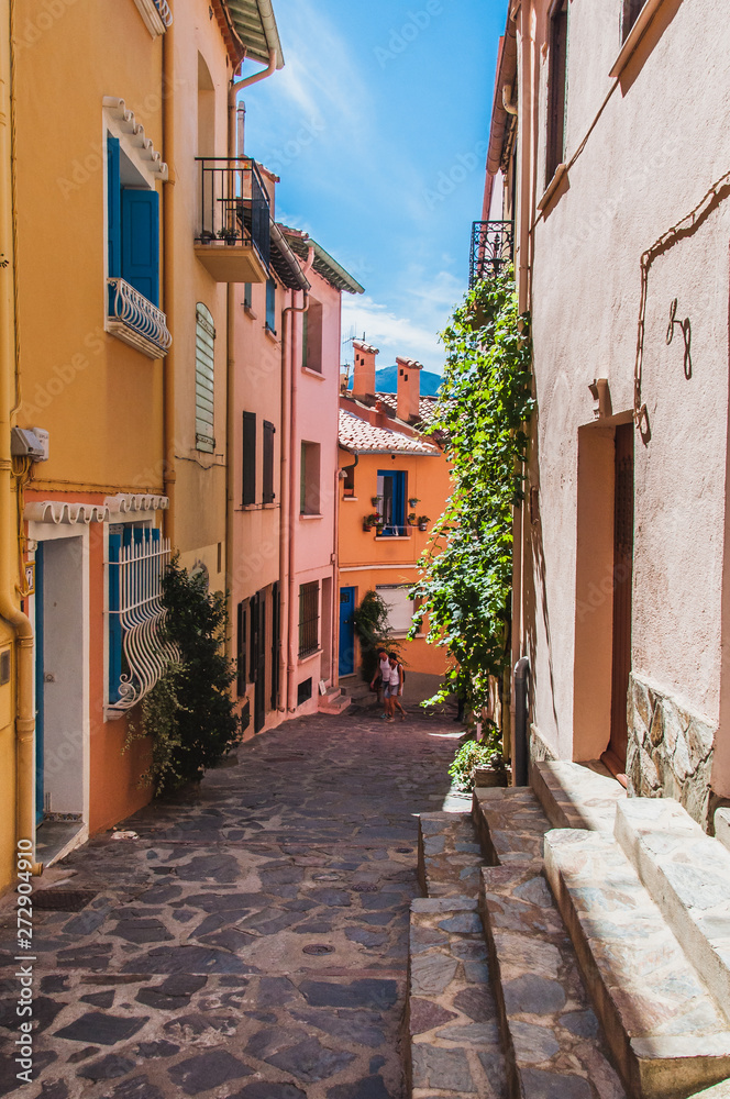 Picturesque view of the streets of Collioure, France