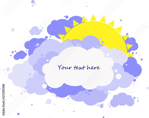  yellow sun hidden behind the clouds, place for your text, vector