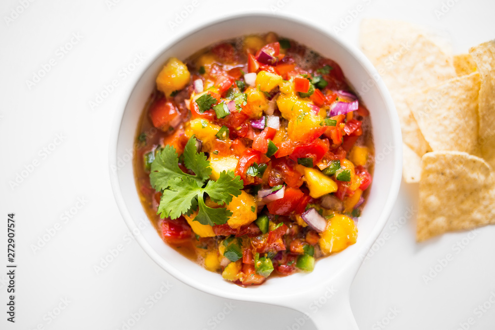Healthy Fresh Peach Salsa with Tortilla Chips Healthy Fresh Peach Salsa with Tortilla Chips