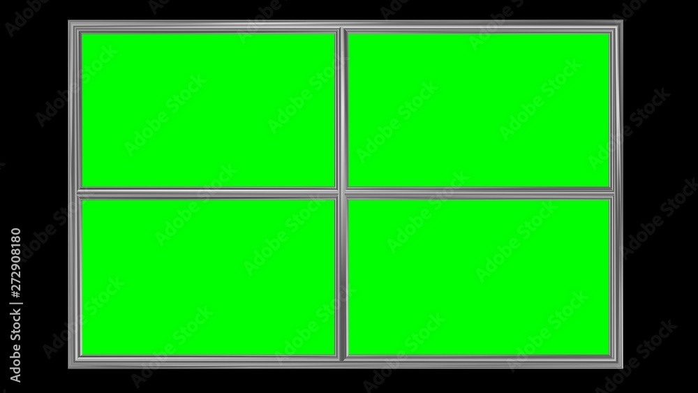 Aluminum window frame. Green screen . 3d rendering