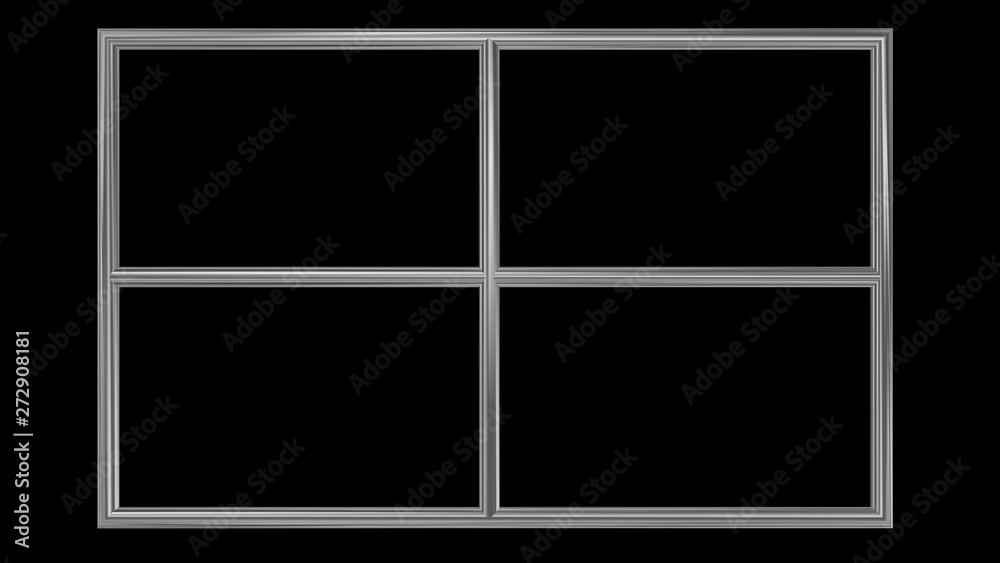 Aluminum window frame. Black background. 3d rendering Aluminum window frame. Black background. 3d rendering