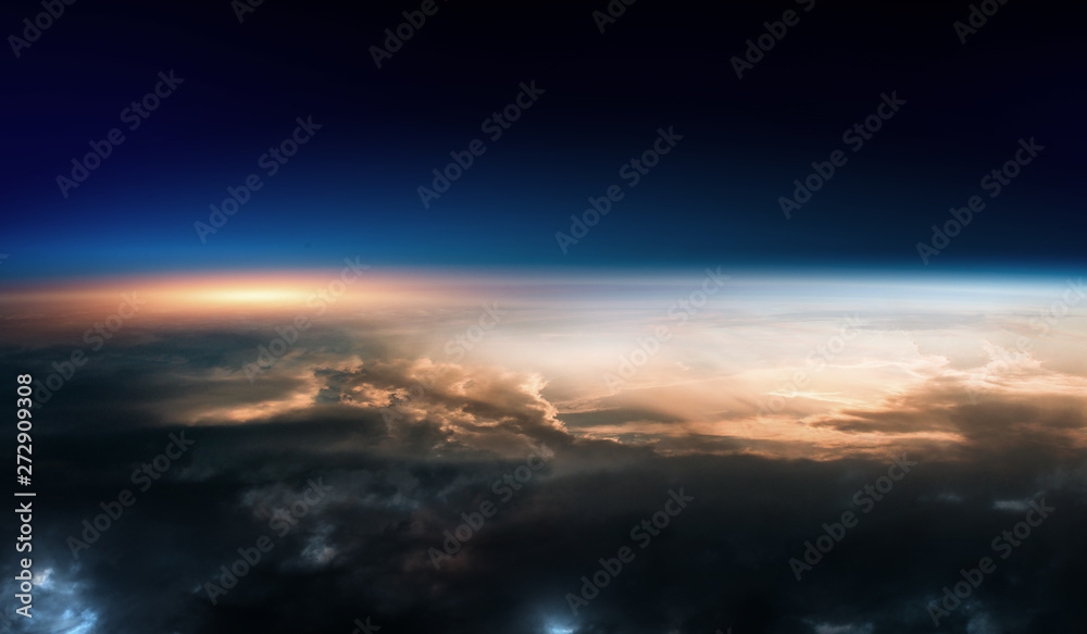 Sunrise on planet orbit, space beauty Sunrise on planet orbit, space beauty