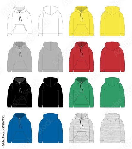 Set of technical sketch for men hoodie. Template hoody.