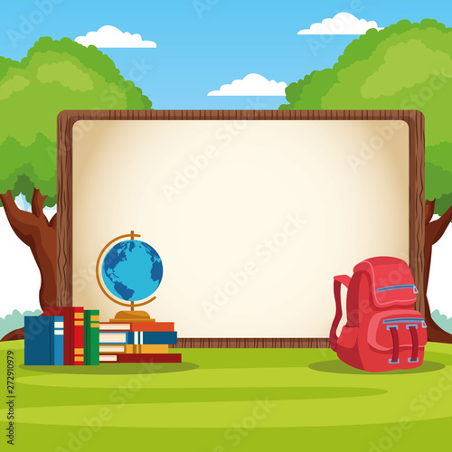 Back to school frame with cartoons