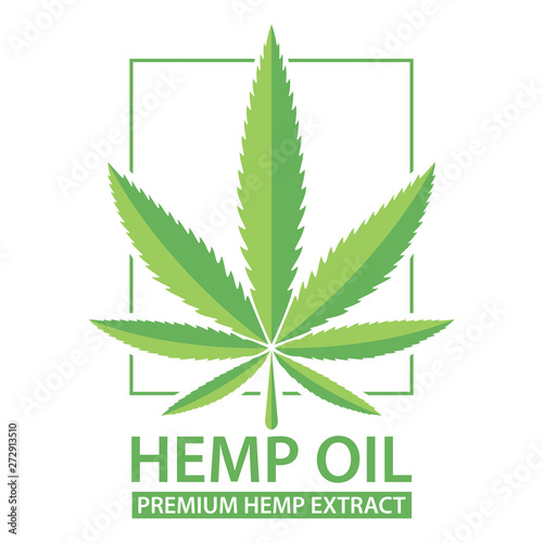 Marijuana leaf logo label design. Hemp Oil. Premium Hemp Extract. Vector illustration isolated on white background. For web, packaging, product, logo, graphic design