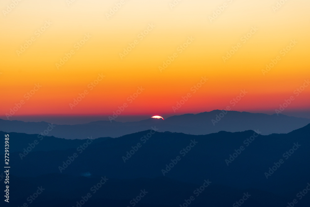 colorful dramatic sky with cloud at sunset. on river