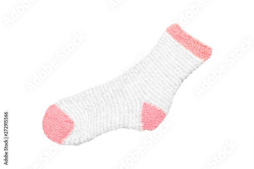 Pink Socks isolated on white background. Winter sock made from soft fabric. ( Clipping path )
