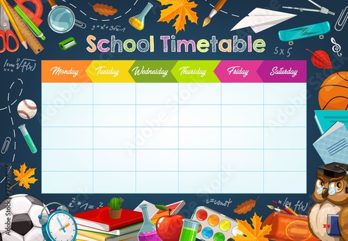 School week schedule timetable, chalk sketch