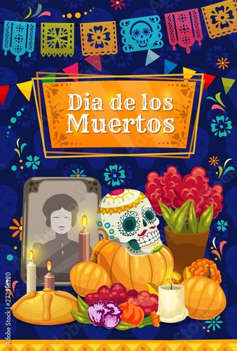 Mexican Day of the Dead sugar skull on altar