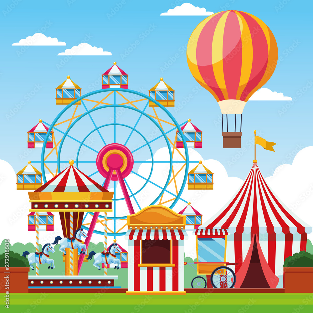 Fair festival with fun attractions scenery Fair festival with fun attractions scenery