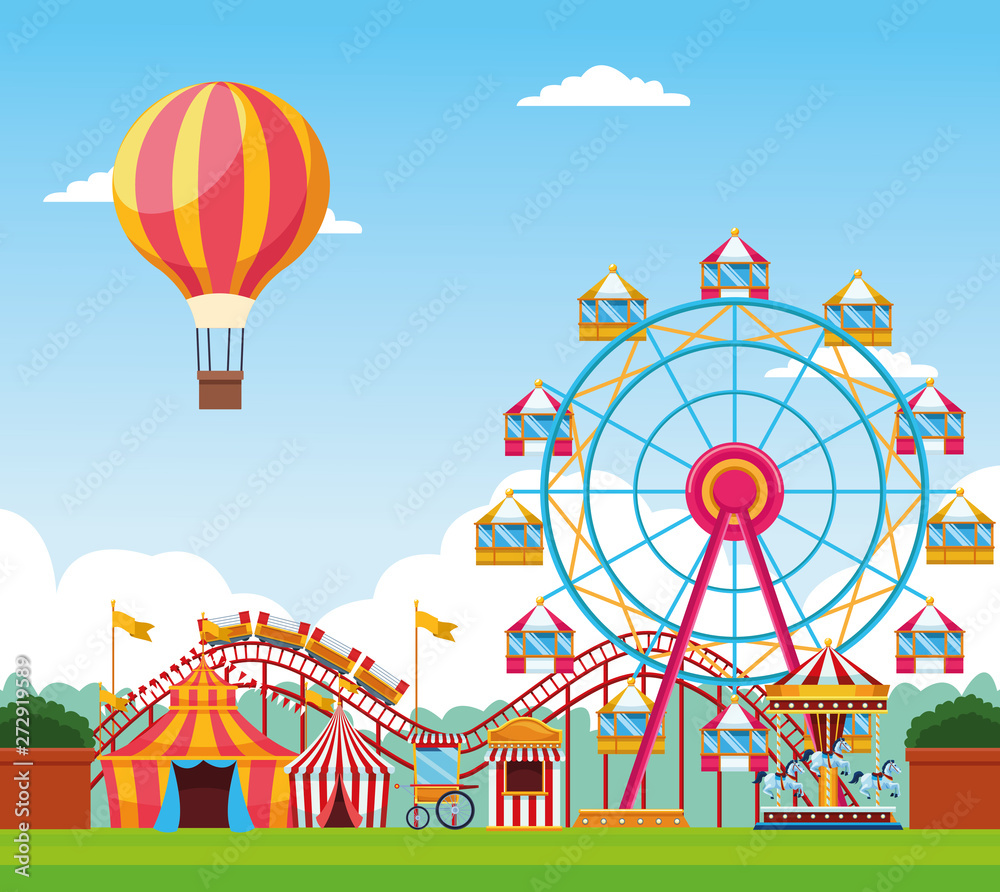 Fair festival with fun attractions scenery Fair festival with fun attractions scenery
