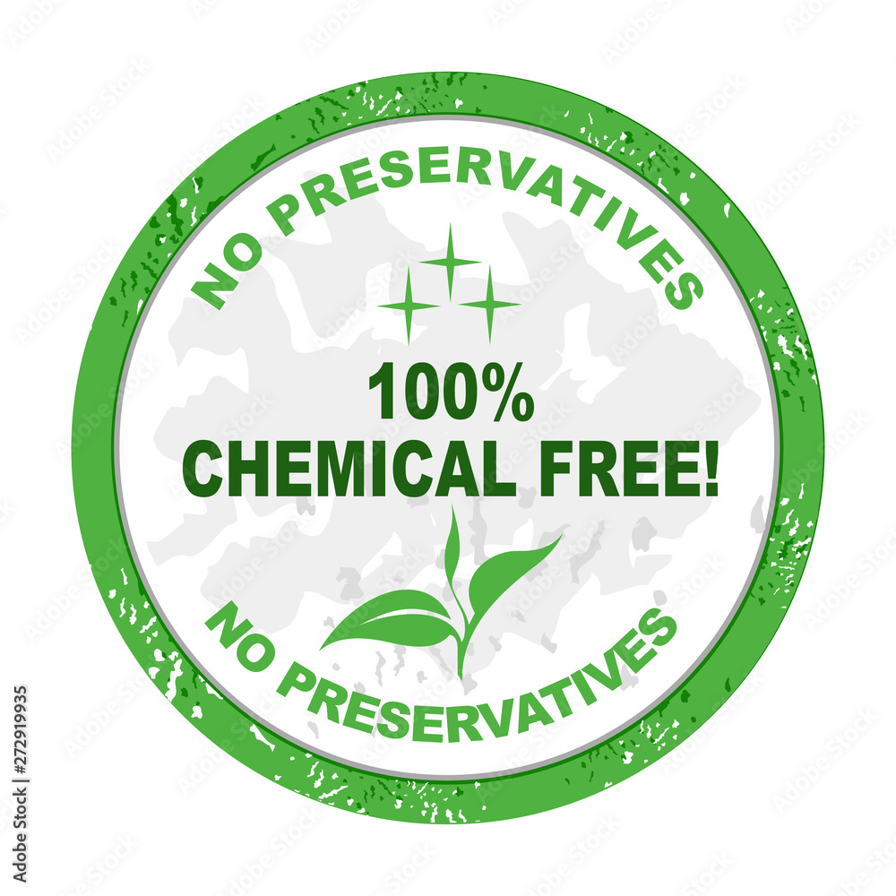 100% Chemical free  sign or stamp symbol.