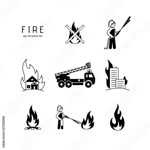 Fire - vector icons set on white background.