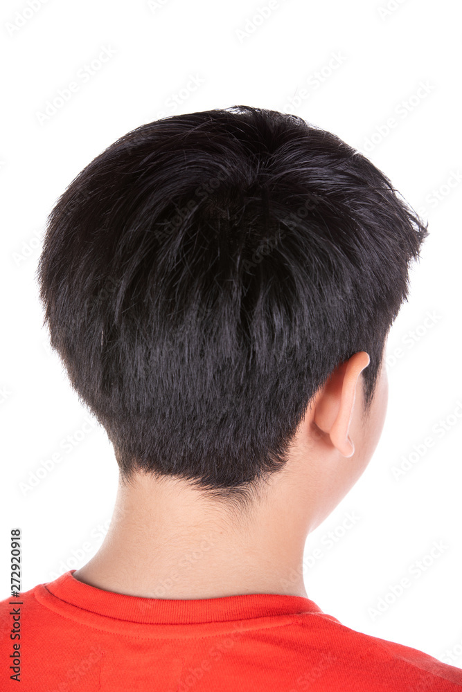 Fototapeta premium Close up Head of asian boy black hair backside.