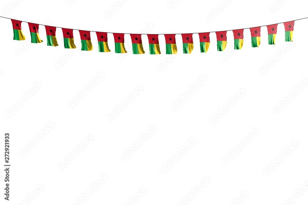 nice many Guinea-Bissau flags or banners hanging on string isolated on white - any holiday flag 3d illustration.. nice many Guinea-Bissau flags or banners hanging on string isolated on white - any holiday flag 3d illustration..