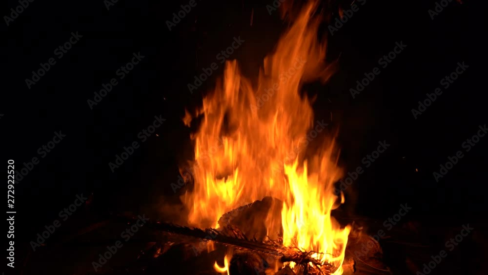 Bonfire burning trees at night. Bonfire burning brightly, heat, light, camping, big bonfire, close up bonfire flames of camping fire, burning firewood , orange fire flame and smoke Bonfire burning trees at night. Bonfire burning brightly, heat, light, camping, big bonfire, close up bonfire flames of camping fire, burning firewood , orange fire flame and smoke
