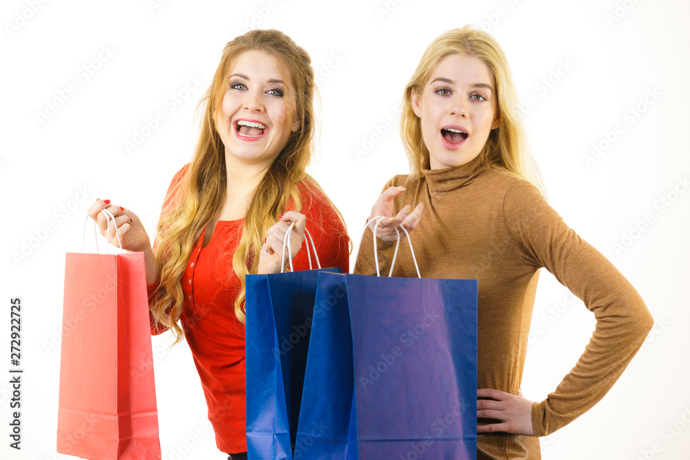 Two fashionable women with shopping bags Two fashionable women with shopping bags
