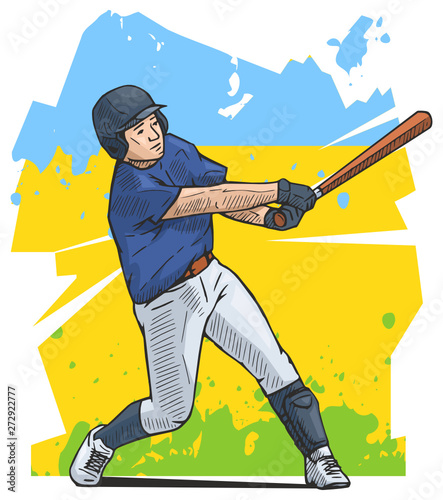 Vector illustration of a baseball player hitting the ball. Beautiful sport themed poster