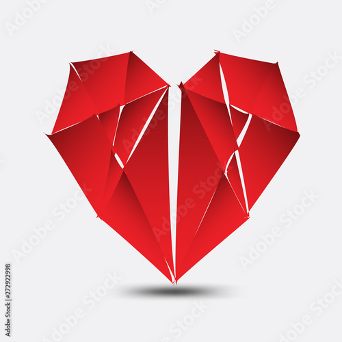 Red broken heart vector  heart icon  logo  flat icon for apps and website  love sign  valentine symbol  polygon graphic  eps10