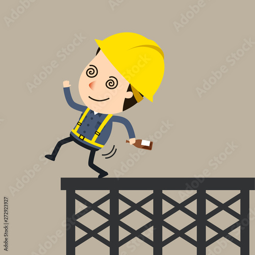 drunk and faltering worker, Safety and accident, Industrial safety cartoon, Vector illustration
