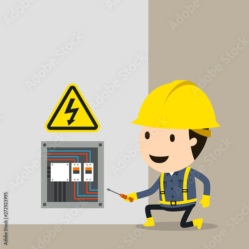 High voltage electrical maintenance checks, Vector illustration, Safety and accident, Industrial safety cartoon