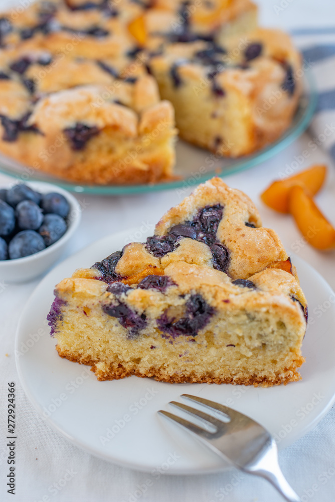 home made blueberry vanilla cake with apricots