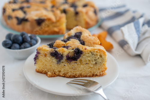 home made blueberry vanilla cake with apricots
