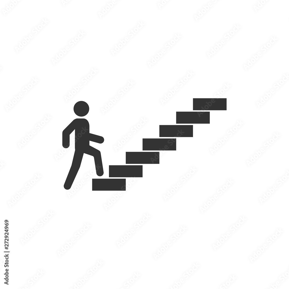 Man on stairs going up. People icon. Vector icon for apps and websites.